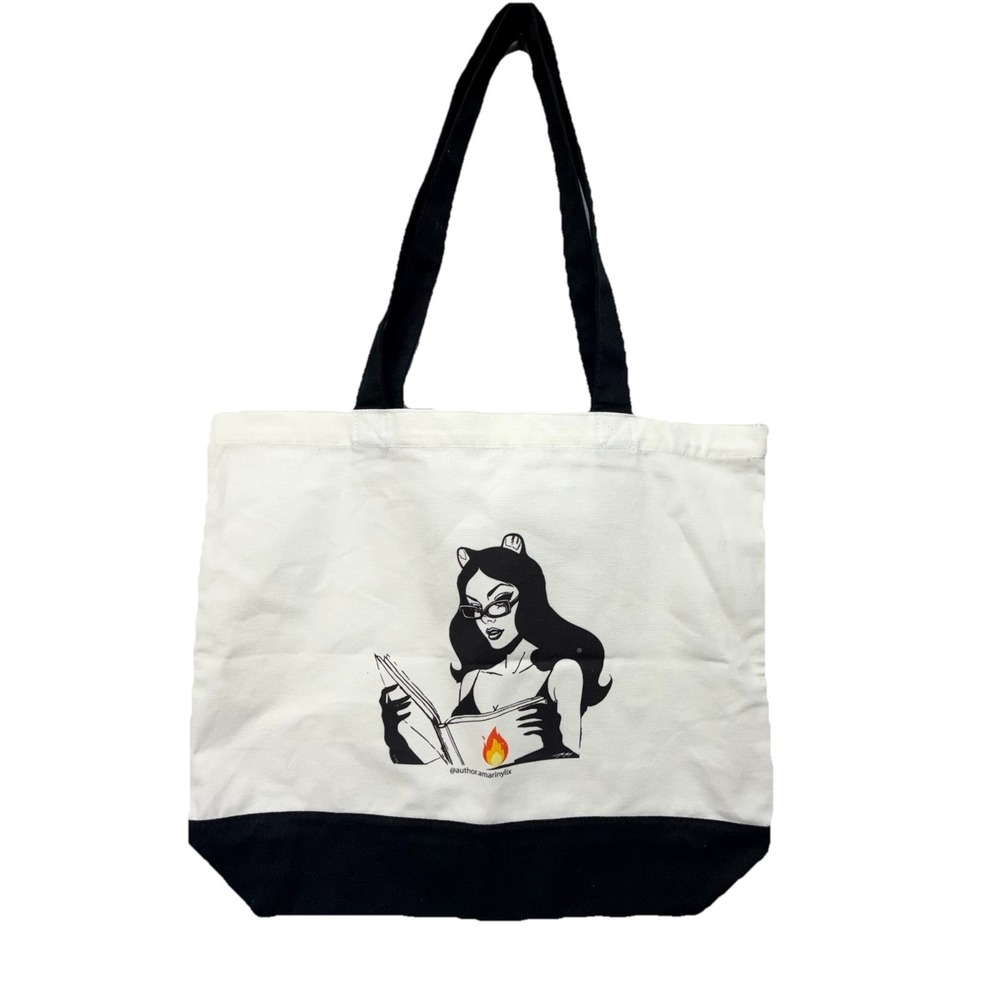 Canvas Tote Bag Graphic Print "Austin Heat" / Woman Reading Flame